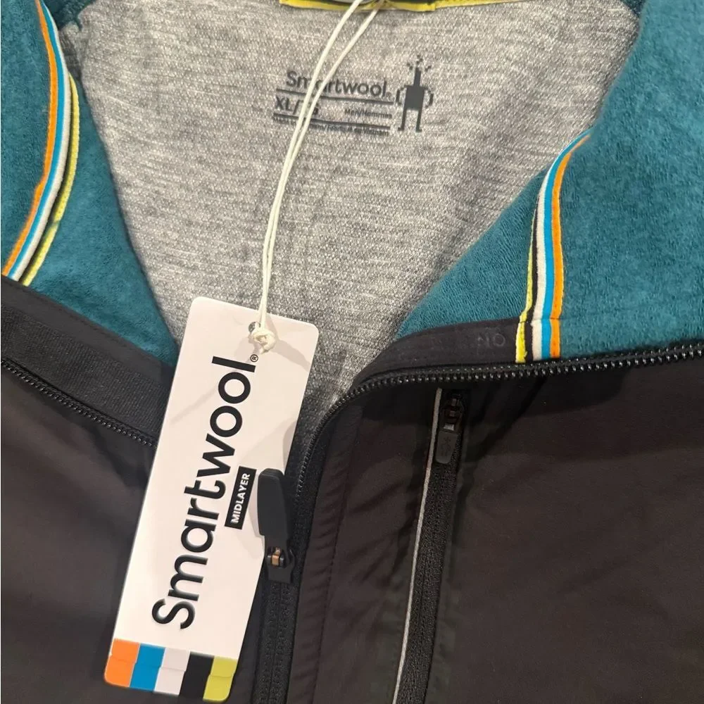 Smartwool Men’s XL Hybrid Merino Wool Blend Vest Full Zip Teal Black NWT